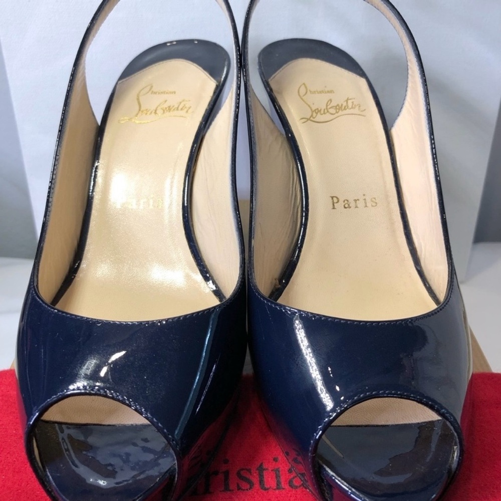 Christian Louboutin 36.5 Navy Peep-Toe Women's Shoes